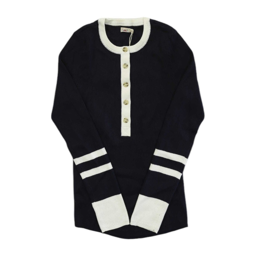 Faherty Navy Blue Organic Cotton Cashmere Ribbed Henley Sweater XS